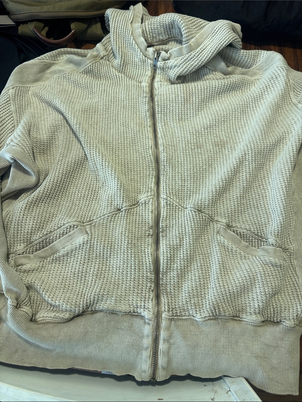 Free People Ash hoodie Waffle-Knit Zip Hoodie Jacket